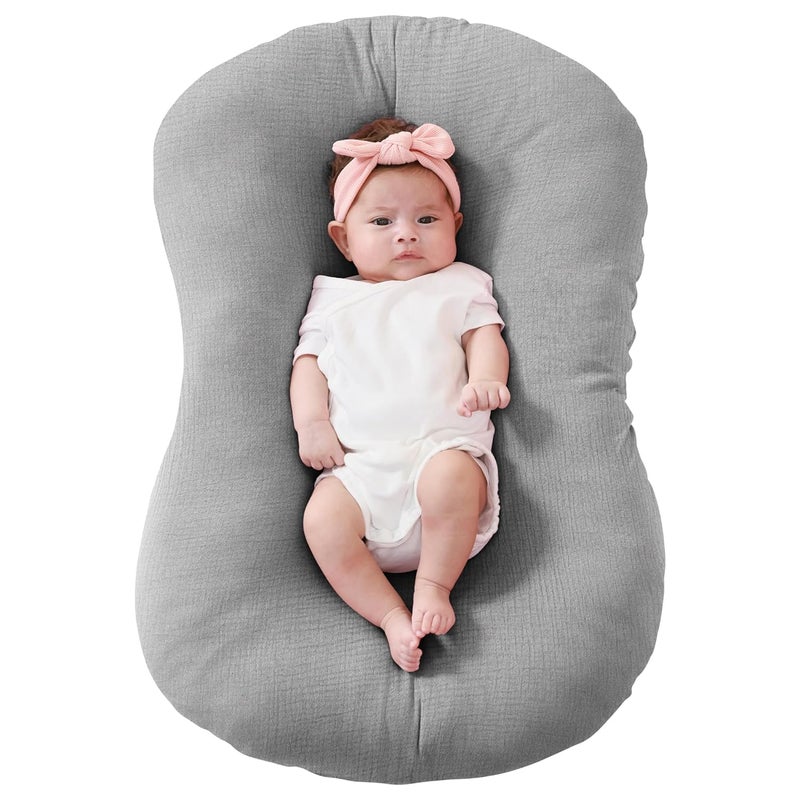 FUNUPUP Muslin Baby Lounger Cover Compatible with Snuggle Me Lounger, Infant Lounger Pillow Cover for Newborn, Removable Newborn Lounger Cover for Boys and Girls, Only Cover, Grey - Image 1